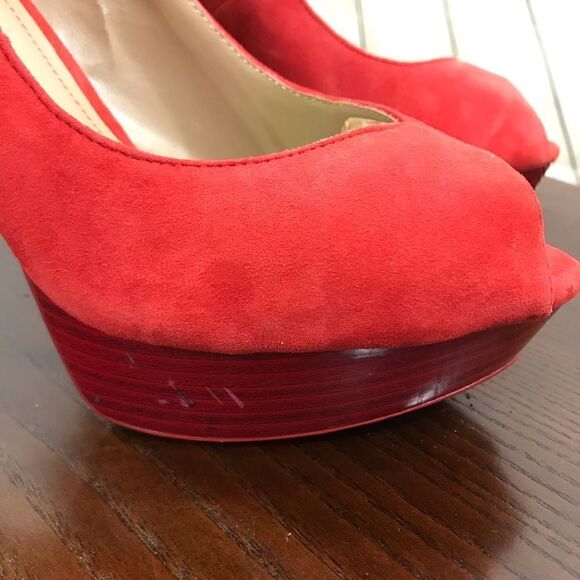 10 ZARA Red Suede Peep platform peep toe high heel GUC - Picture 2 of 8